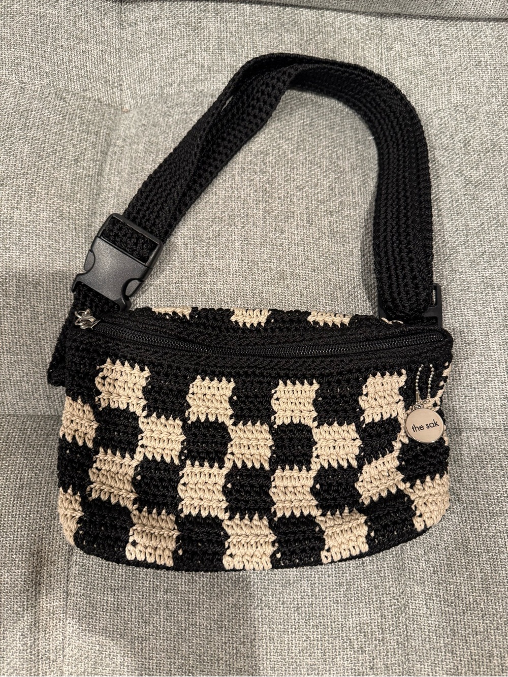The Sak Black & Cream Crochet Checkerboard Crossbody